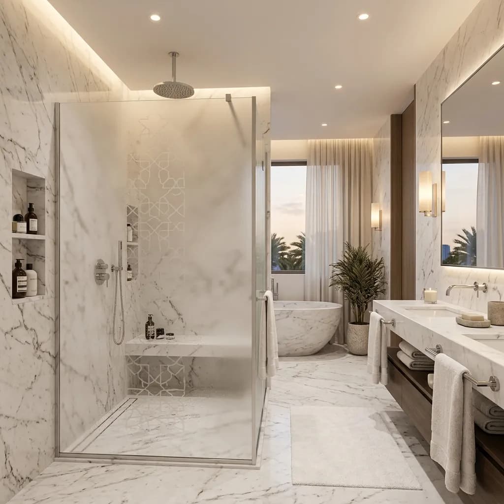 زجاج الخصوصية (الوش رمل والدبوس) للحمامات الحديثة