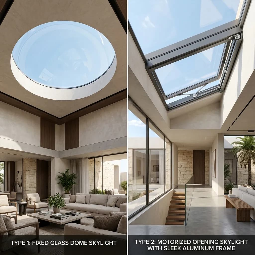 الفرق بين السكايلايت الثابت والمتحرك: أيهما الأنسب لمنزلك؟