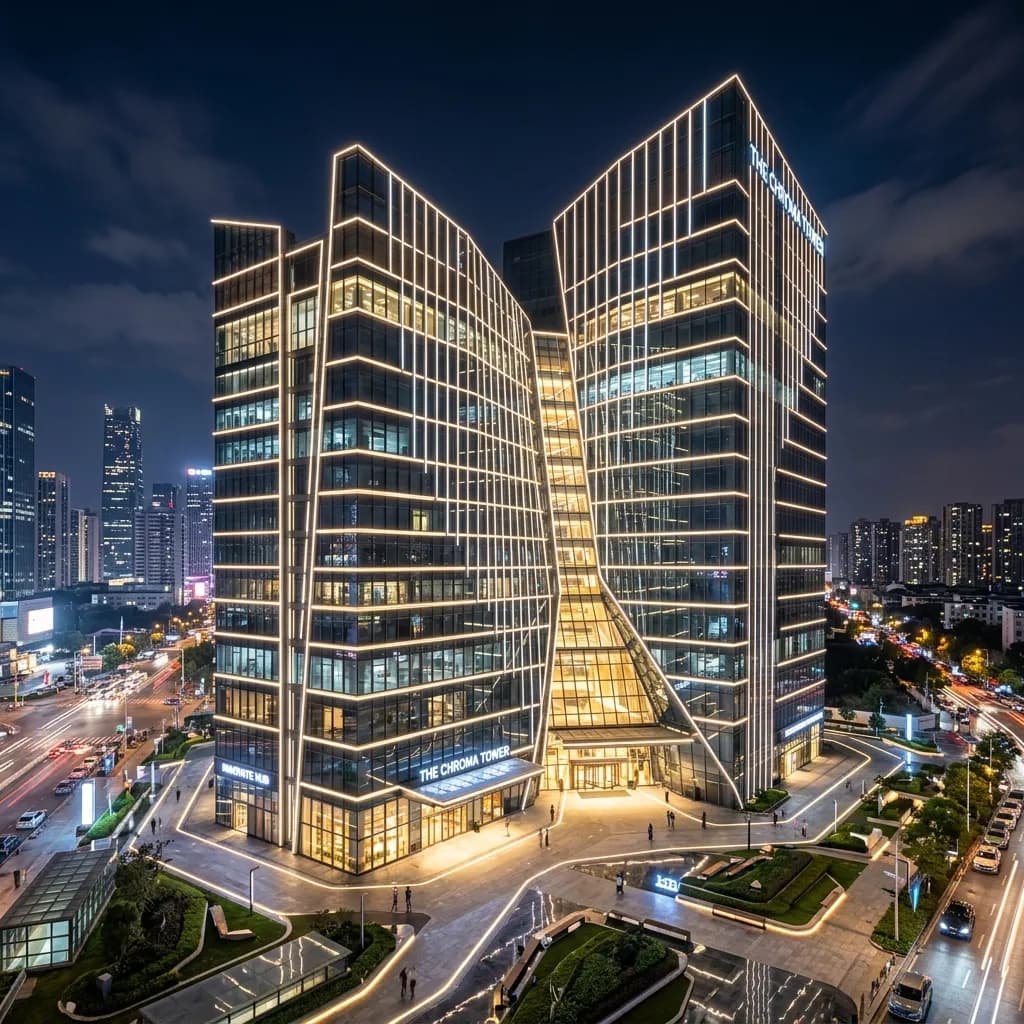 الكرتن وول التفاعلي (LED Facades): دمج الإضاءة في واجهات الألمنيوم