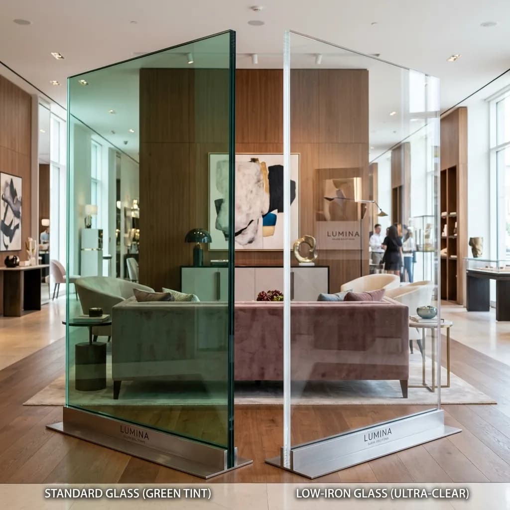 الزجاج عالي النقاء Low-Iron مقابل العادي: لماذا تختلف الجودة في المشاريع الفاخرة؟