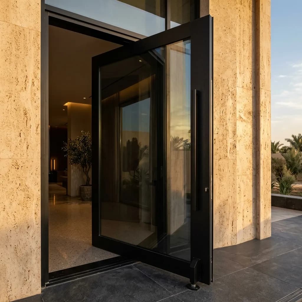 أبواب البيفوت الفاخرة: هندسة المداخل العملاقة في الفلل السعودية الحديثة
