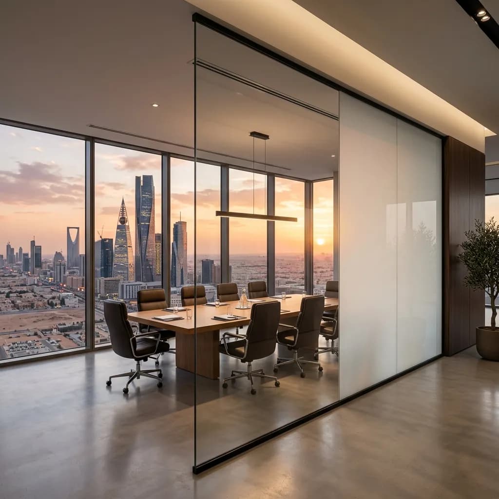 تقنية الزجاج الذكي (PDLC): ثورة الخصوصية في المكاتب والفلل السعودية