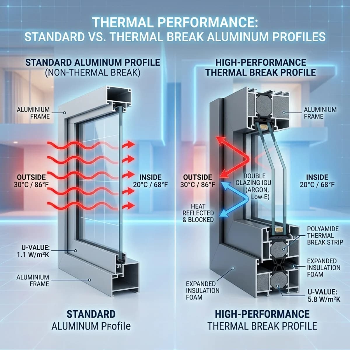ثيرمال بريك vs الألمنيوم العادي: أيهما أفضل فعلاً في أجواء السعودية؟