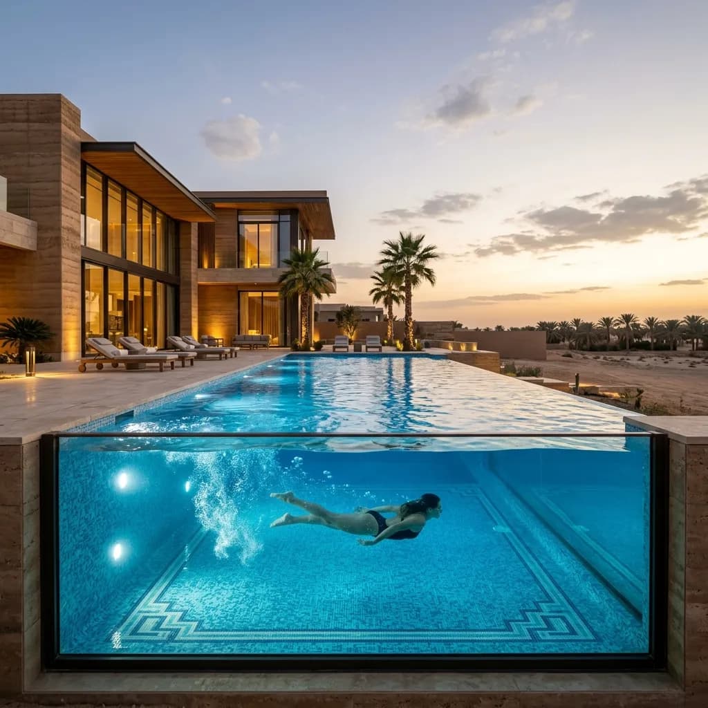 زجاج حمامات السباحة: هندسة النوافذ المغمورة والأمان الإنشائي