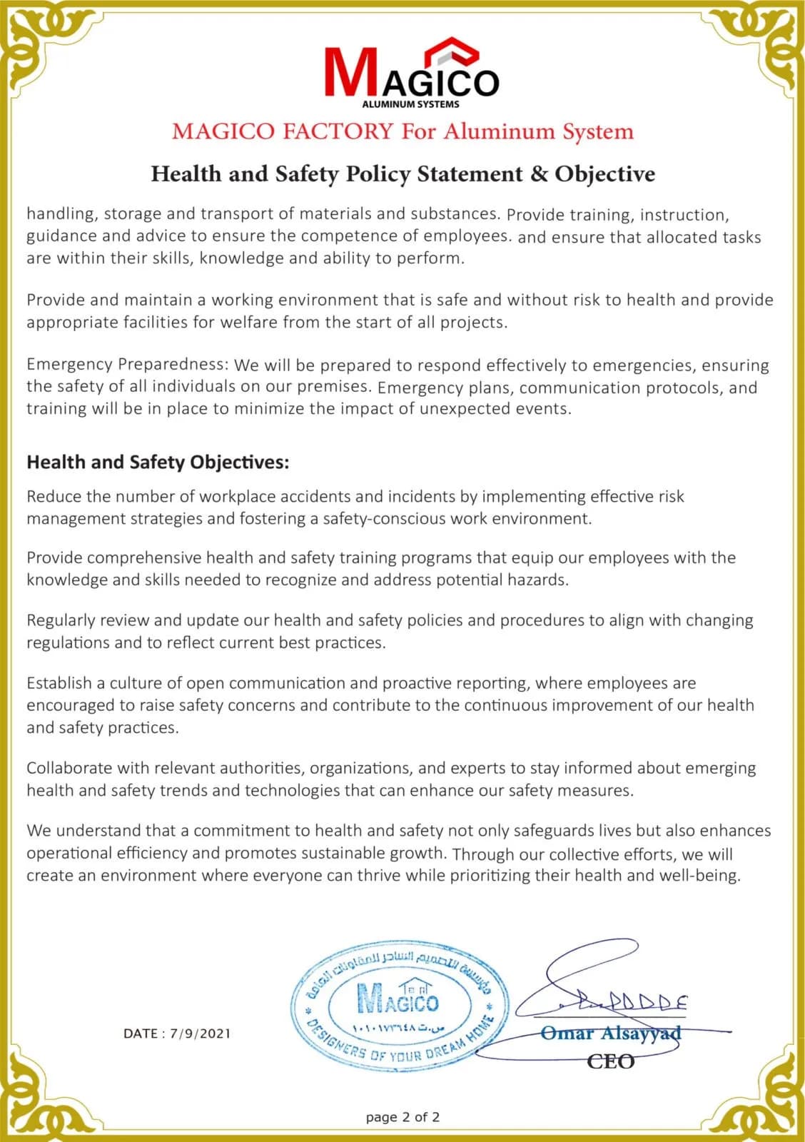 Health & Safety Policy – Page 2