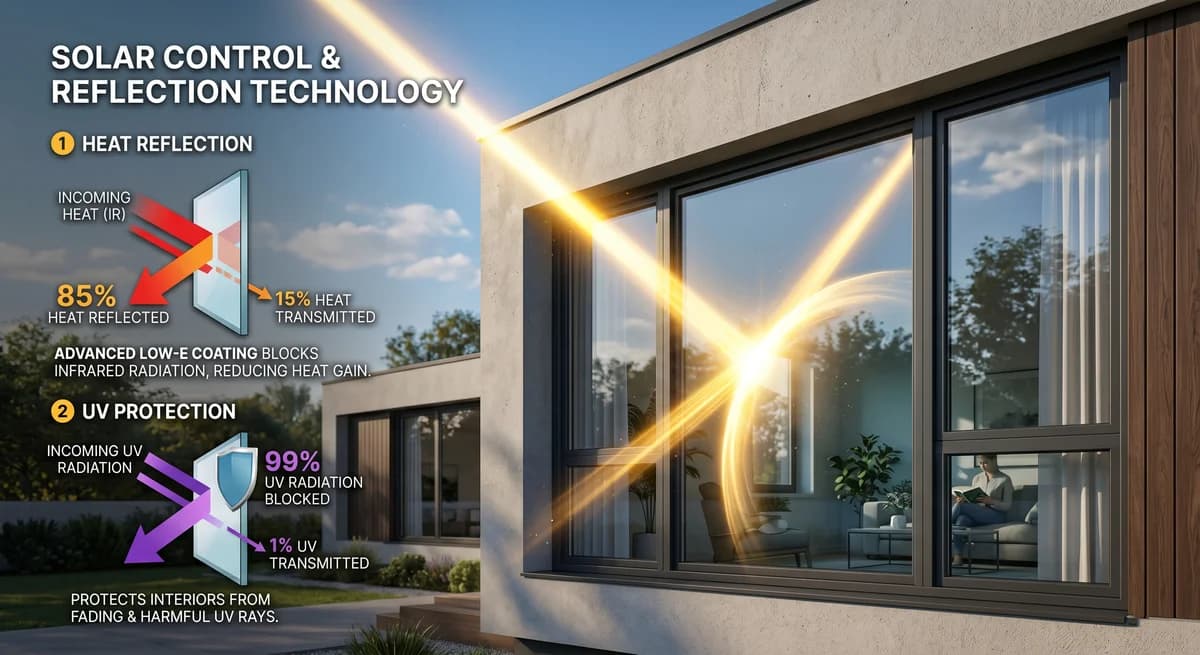 درع الشمس: كيف تختار الزجاج العاكس والـ Low-E لصيف السعودية الخانق؟