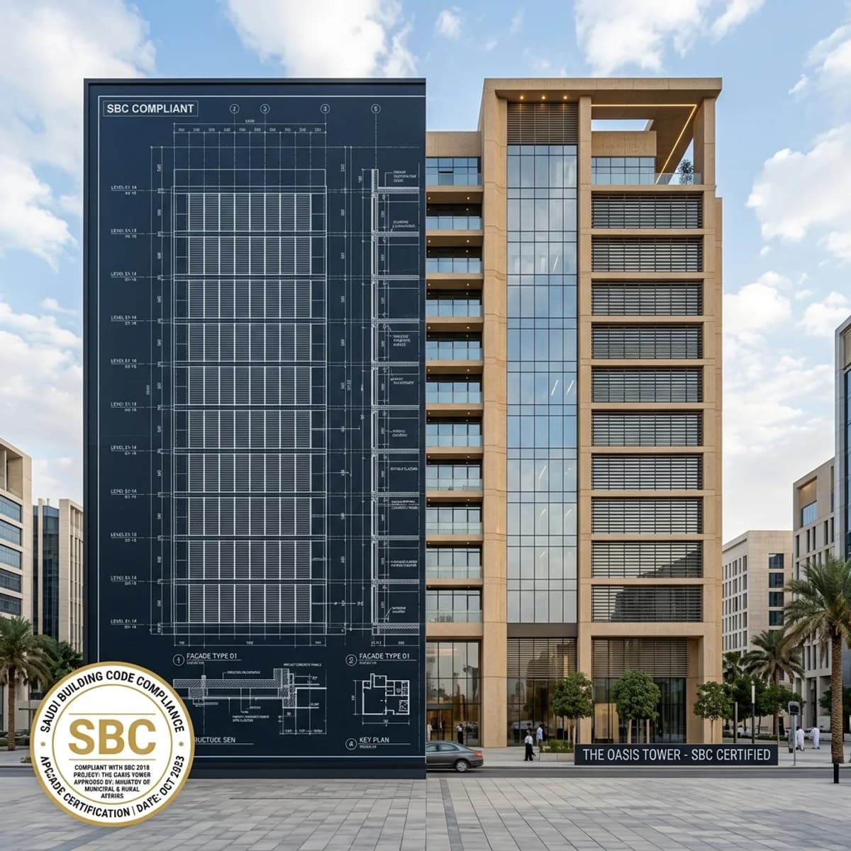 دليل الامتثال لكود البناء السعودي في هندسة الواجهات