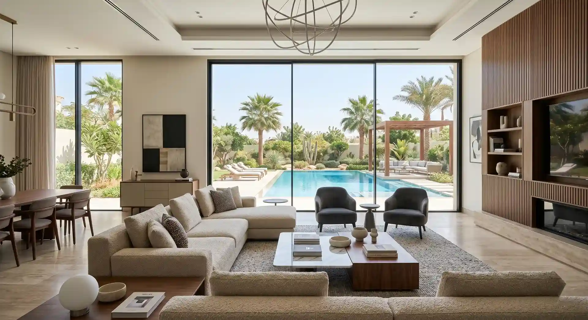 نوافذ ألمنيوم سوداء مطفية بقطاعات نحيفة في فيلا مودرن بالرياض