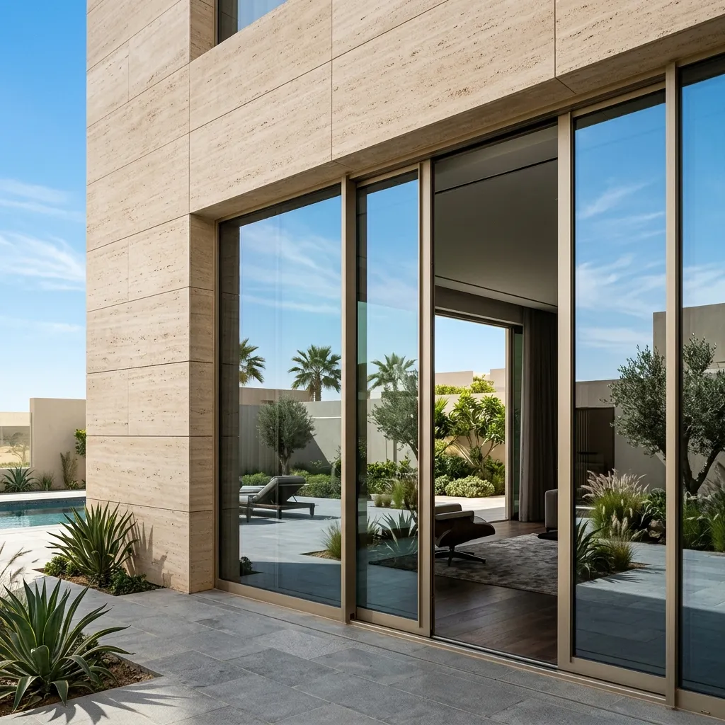 نظام أبواب سحابة AluK بلون شمباني مطفي في فيلا فاخرة