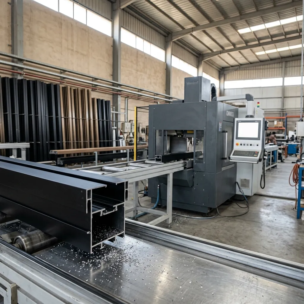 خط CNC إيطالي Emmegi لقص قطاعات الألمنيوم بدقة 0.1 ملم في مصنع ماجيكو الرياض