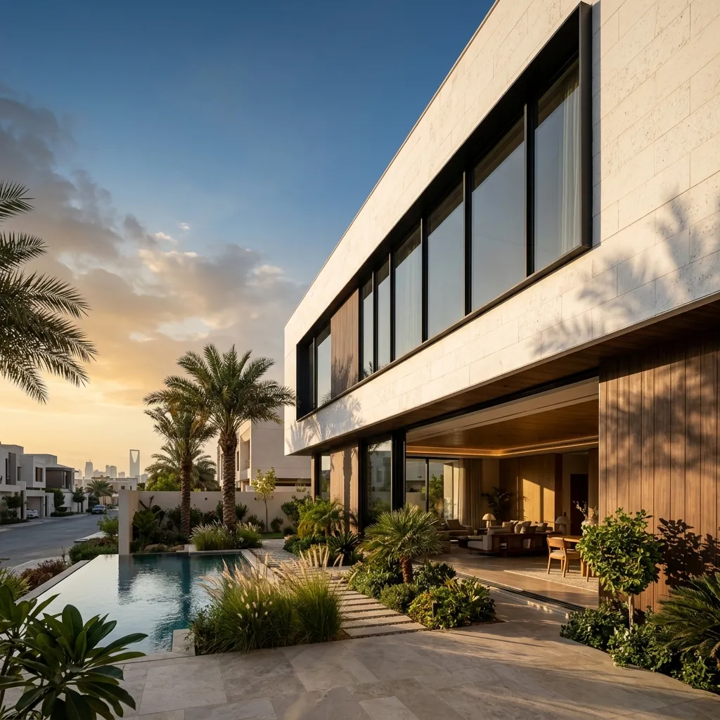 فيلا حي الملقا الرياض بشبابيك AluK SC156 ثيرمال بريك أسود مطفي بتركيب ماجيكو