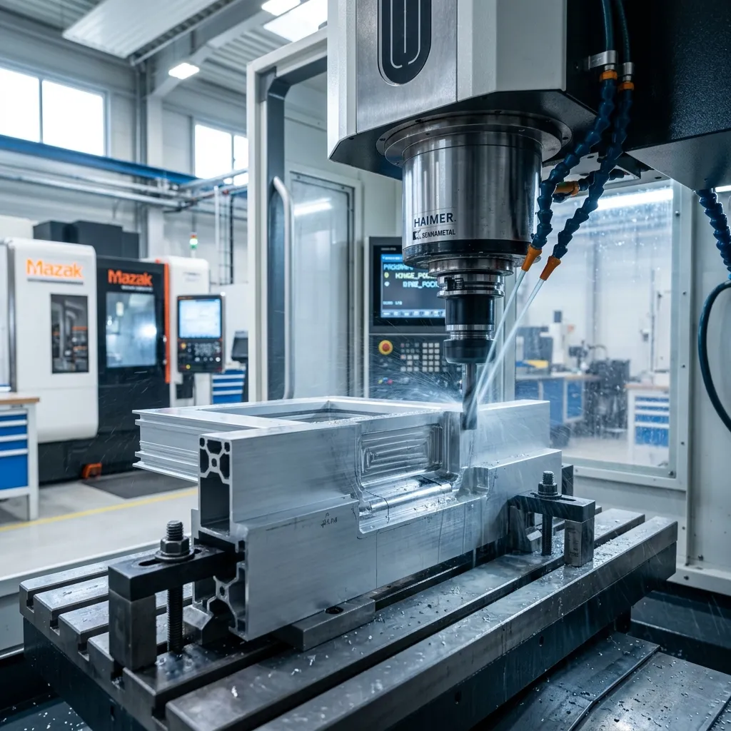 مكينة حفر وتفريز CNC تعمل بدقة عالية على قطاع ألمنيوم مخصص للواجهات