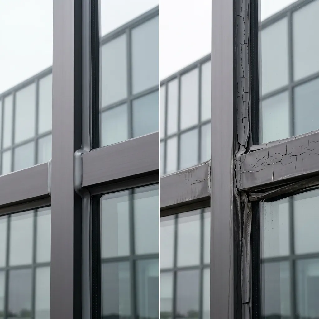 مقارنة تقنية بين مفصل كرتن وول سليم ومفصل متدهور يسبب تسرب ماء وهواء