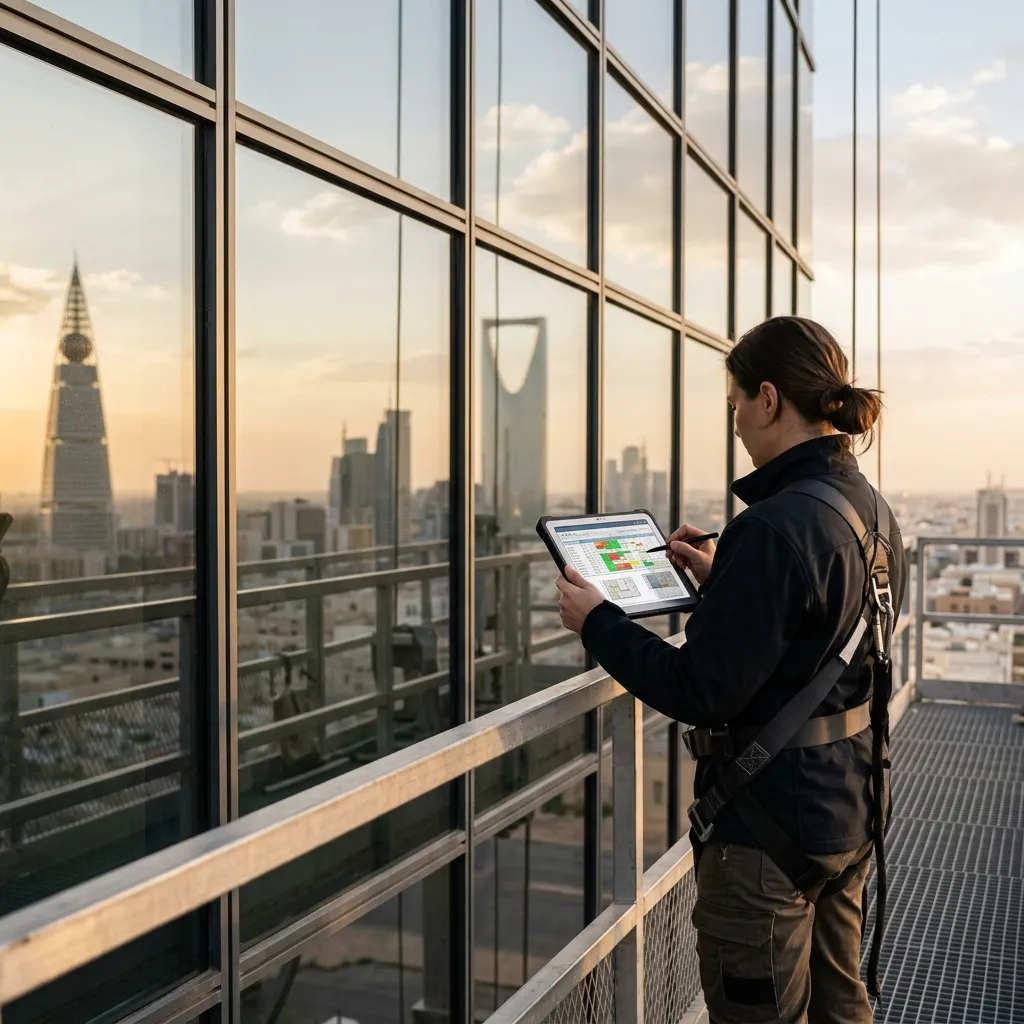 جدول صيانة سنوي لواجهة كرتن وول يوضح الفحص والتنظيف واستبدال العوازل على مدار العام