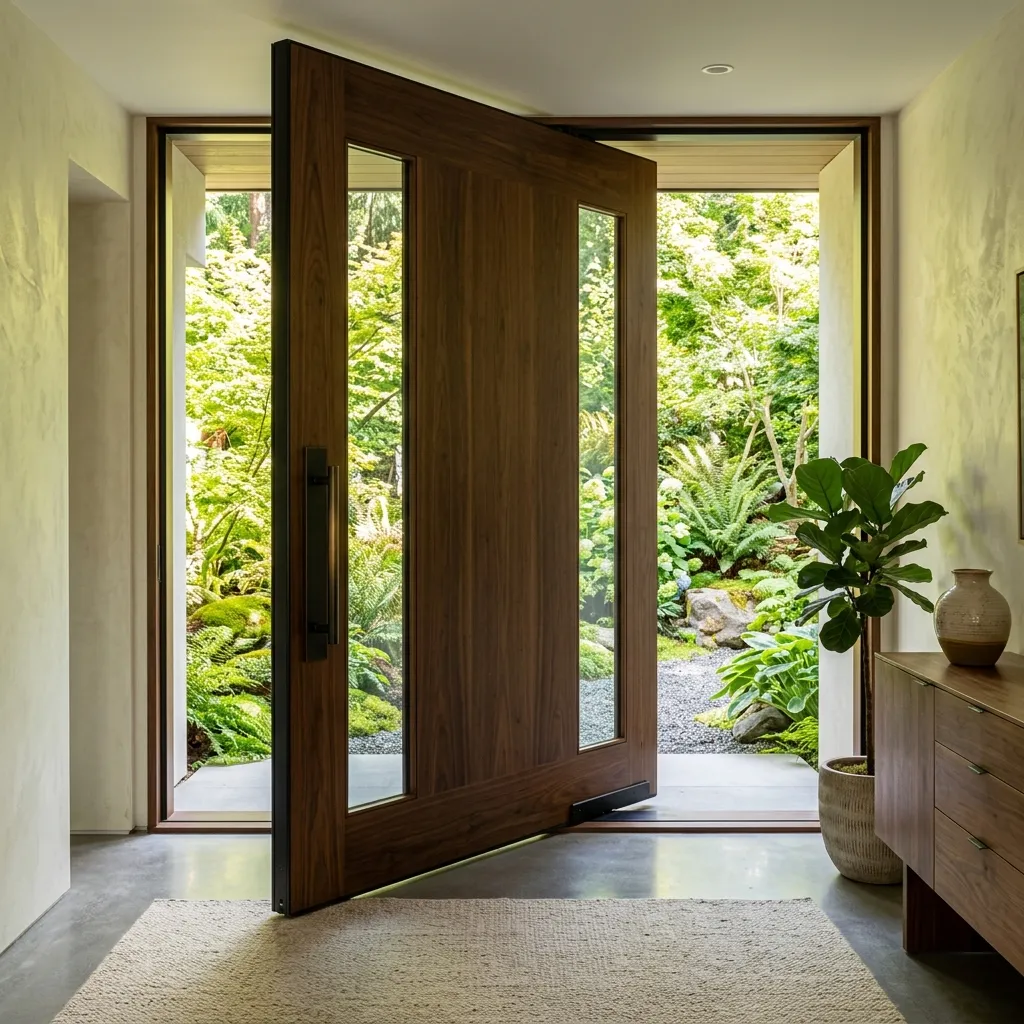 تصميم داخلي يوضح جمال باب البيفوت عند فتحه بزاوية 90 درجة