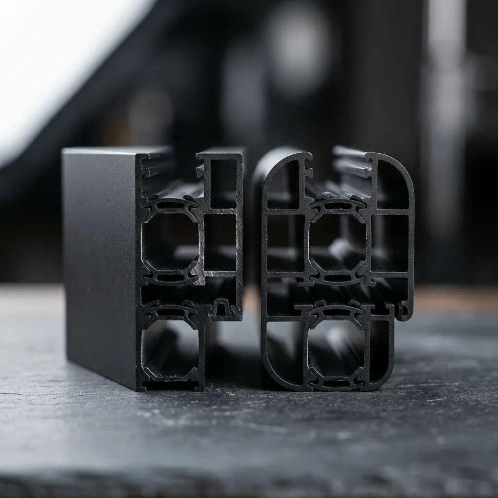 مقارنة مقطعية بين قطاع ألمنيوم قلف ذو الحواف المستقيمة وقطاع مبروم ذو الحواف الدائرية