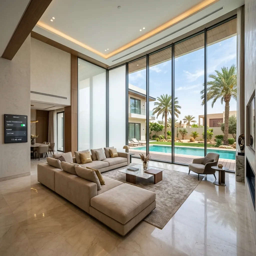 فيلا فاخرة في الرياض تستخدم الزجاج الذكي PDLC للواجهات الكبيرة