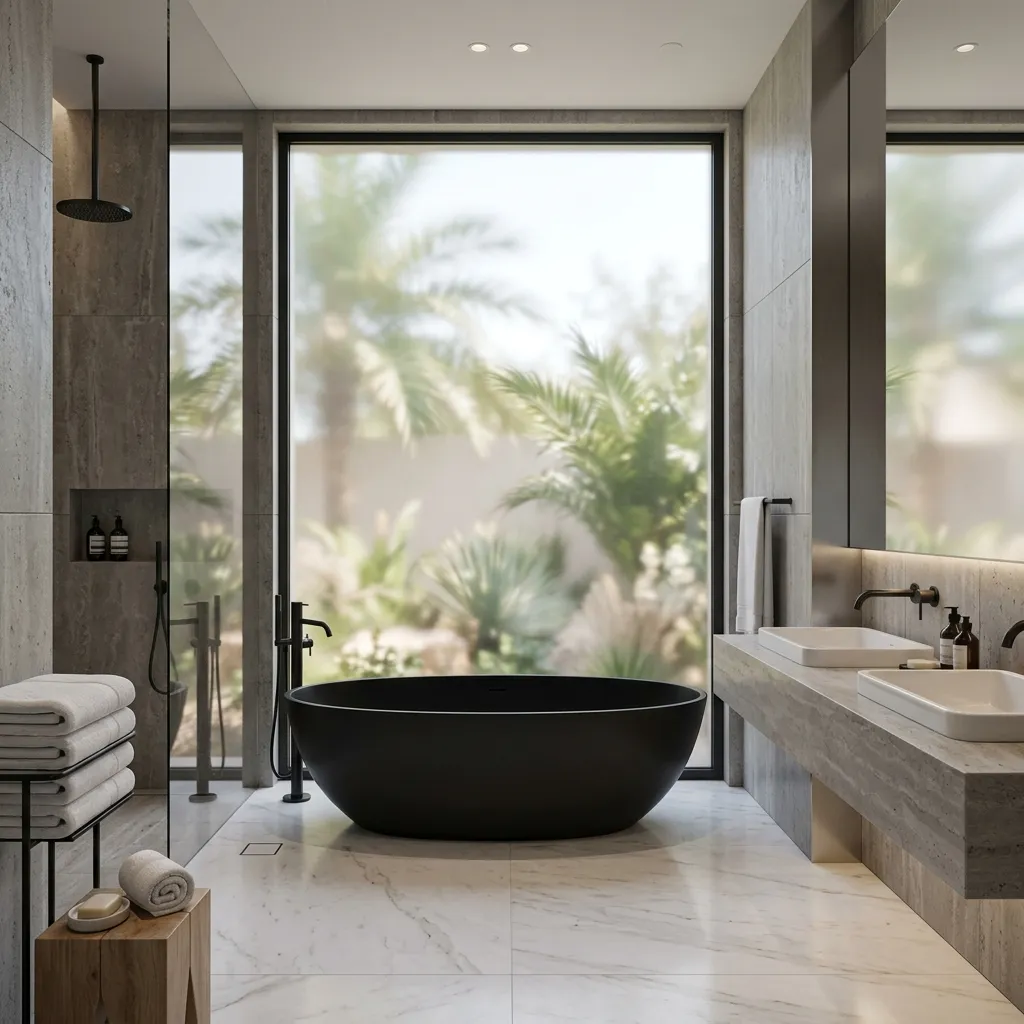 استخدام الزجاج الذكي في حمامات الفلل الفاخرة للخصوصية المطلقة