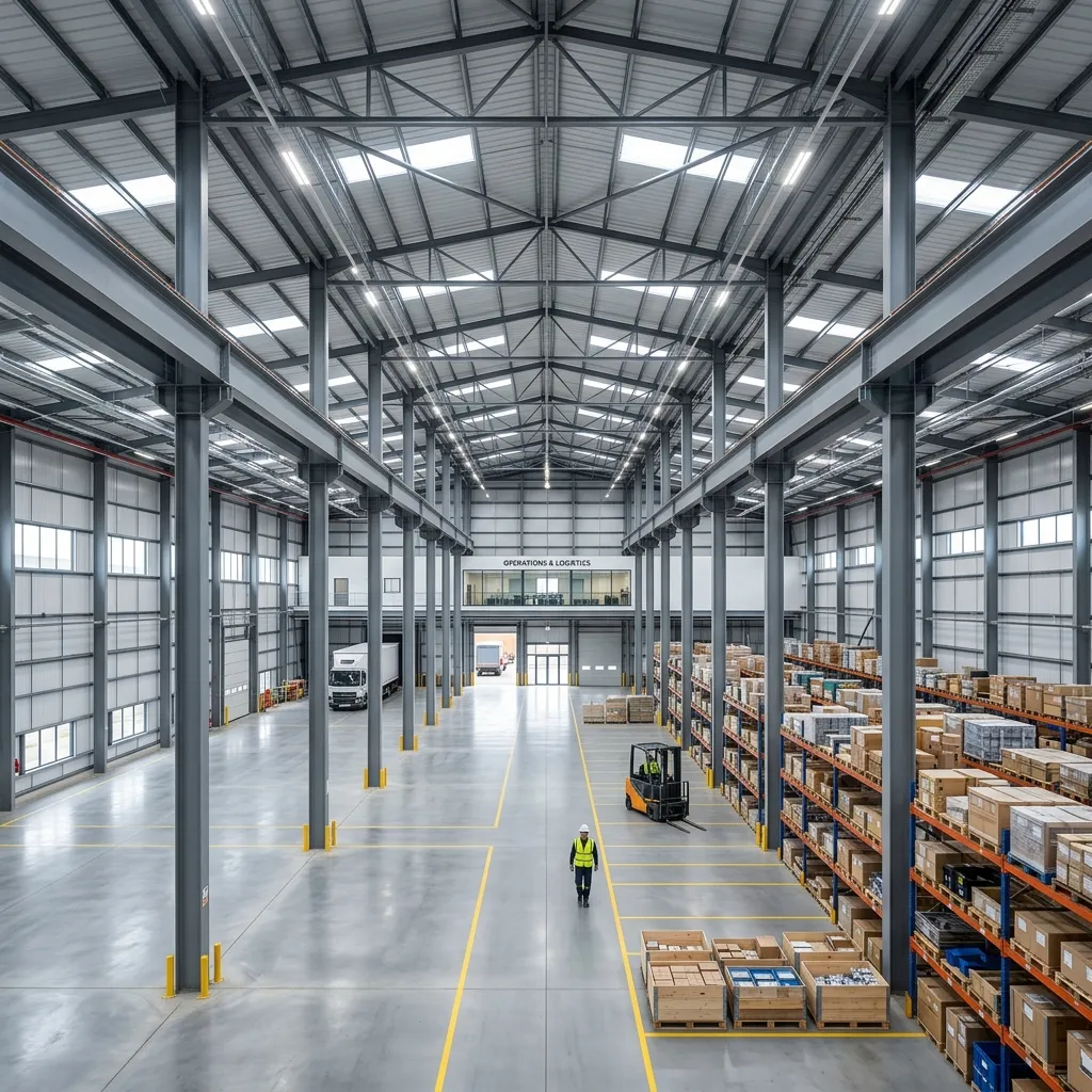 تصميم الهناجر الفولاذية من الداخل مع مساحات عرضية واسعة بدون أعمدة